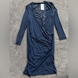 NWT MANGO BASICS Navy Blue Size US 6/EUR M Long Sleeve Dress